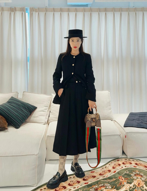 [기은세]gucci 뱀부 1947 미니 탑 핸들백(GG점보/브라운)